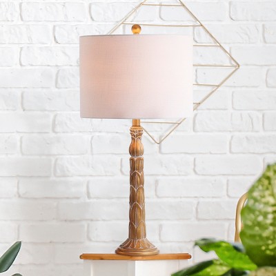 Antique Gold Resin Table Lamp with White Cotton Shade