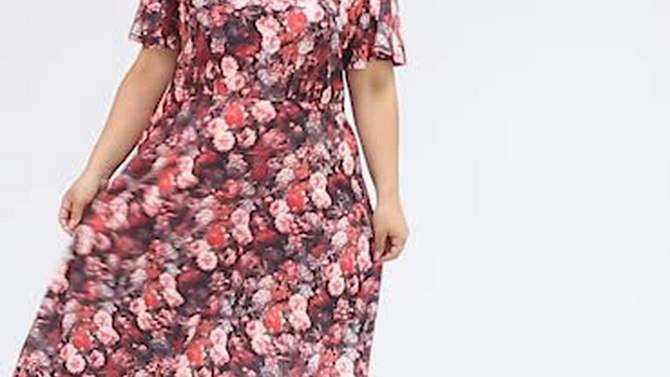 Agnes Orinda Women's Plus Size Regular Fit Elegant Short Sleeve Floral Pattern Dress, 2 of 8, play video