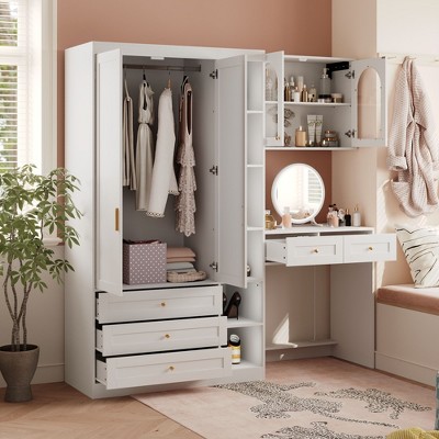 FUFU&GAGA Bathroom Armoire Wardrobe Light Mirror Storage Makeup Vanity Table Tempered Glass