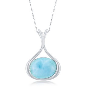 Caribbean Treasures Sterling Silver, Oval 'Premium Larimar' 18" Pendant Necklace - Blue - 1 of 2