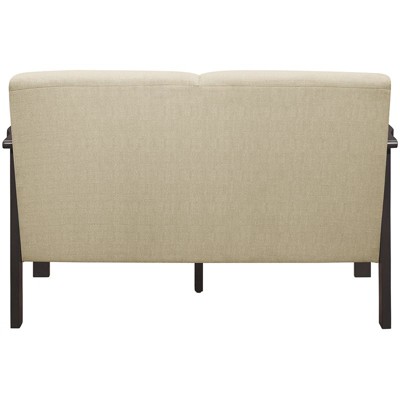 Lewiston Light Brown Fabric Upholstered Loveseat with Wood Frame