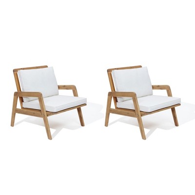 LuxenHome Outdoor Acacia Wood Armchairs with Cushions, Set of 2