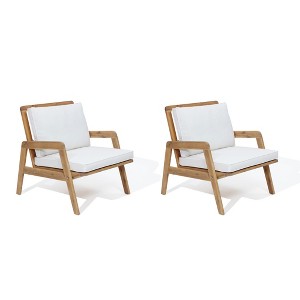 LuxenHome Outdoor Acacia Wood Armchairs with Cushions, Set of 2 - 1 of 4