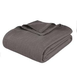 HomeRoots 50" X 60" Charcoal Cotton Woven Chevron Throw Blanket - 1 of 4