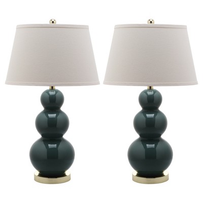 (Set of 2) 28" Pamela Triple Gourd Ceramic Lamp Marine Blue (Includes CFL Light Bulb) - Safavieh