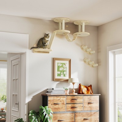 Beige Sisal 3-Piece Wall-Mounted Cat Climbing Shelves