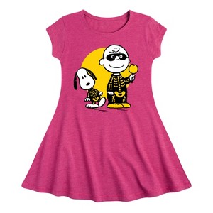 Girls' - Peanuts - Charlie And Snoopy Skeleton Fit & Flair Cap Sleeve Dress - 1 of 4