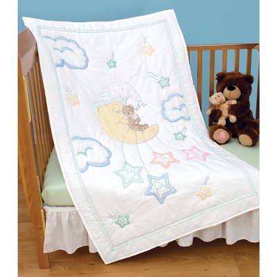 Jack Dempsey Stamped White Quilt Crib Top 40"X60"-Bear On The Moon