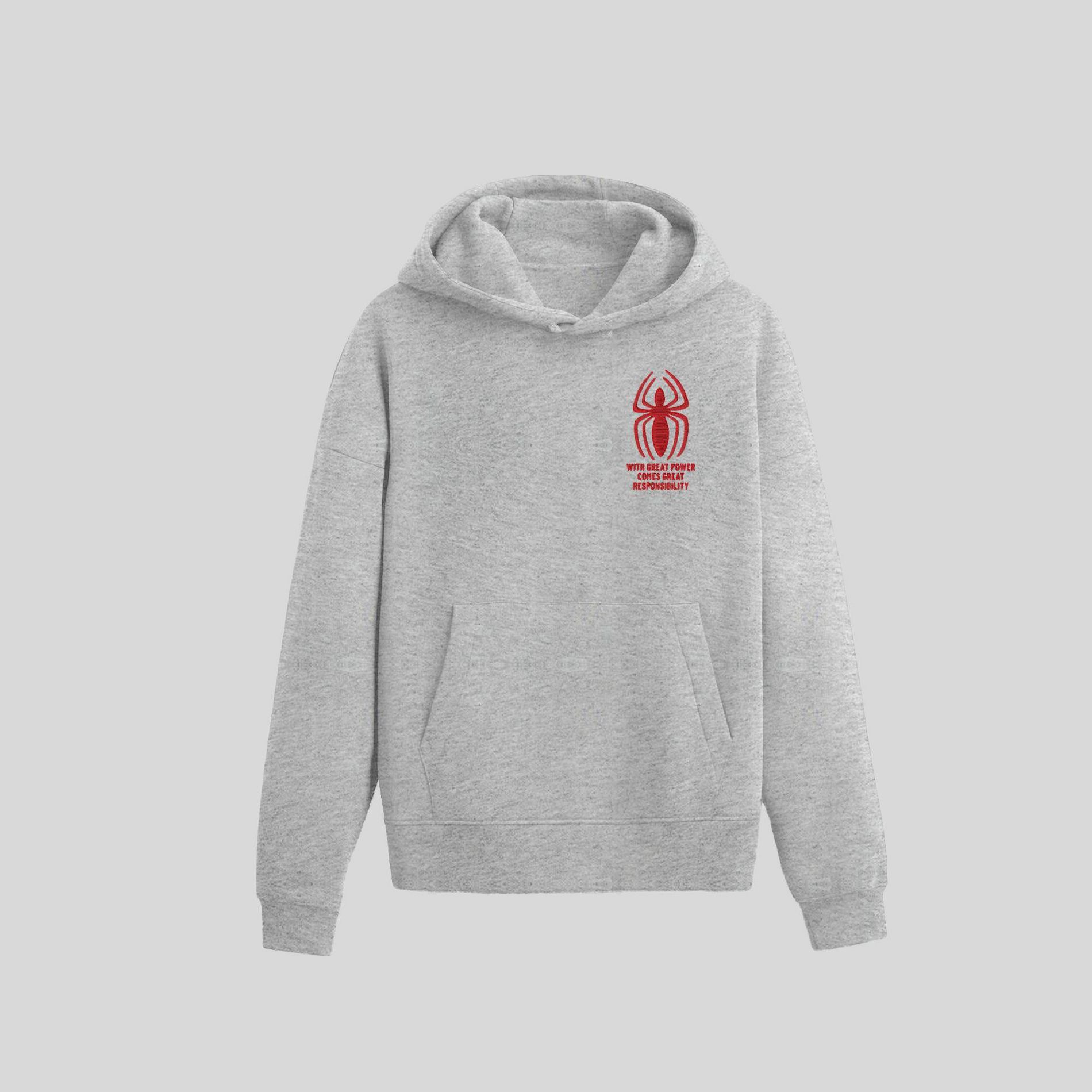 Men's Spider-Man "With Great Power" Hooded Pullover Sweatshirt - Heathered Gray