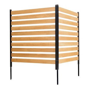 Outdoor Wooden Privacy Fence with 2 Panels, Metal Stakes, Flexible Layout, and Easy Installation for AC Units, Trash Bins, and Garden Use - 1 of 4