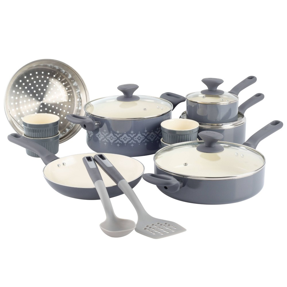 Spice by Tia Mowry Savory Saffron 16pc Healthy Nonstick Ceramic Cookware Set - Charcoal