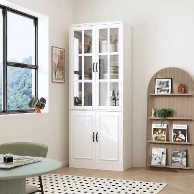 FUFU&GAGA  Large Storage Cabinet Organiser with Glass Door Display Cabinet Bookshelf