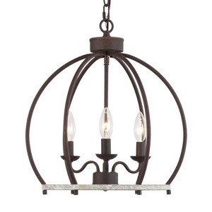 LNC Ribbon 3-Light 15" Farmhouse  Dome Small Chandelier, Rustic Bronze and Distressed Grayish White - 1 of 4