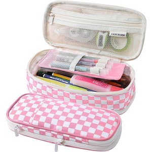 Fmeida Large Pencil Case Pouch With Zipper Checkered Pen Bag for Teen Girls and Boy Black - 1 of 4
