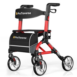 Foldable Rollator Walkers with Seat for Seniors, Lightweight Rolling Walkers with Cup Holder and Bag,8" Big Wheels,350LBS,Red - 1 of 4