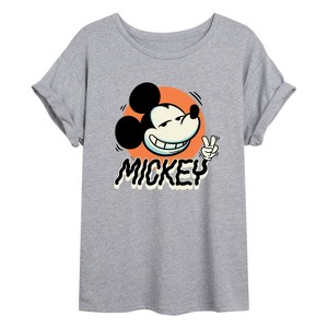 Women's - Disney - Mickey Peace Oversized Graphic T-Shirt - 1 of 4