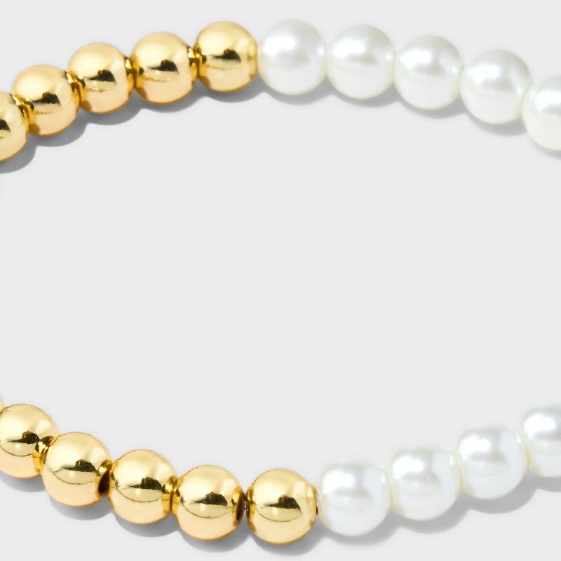 SUGARFIX by BaubleBar Two-Toned Pearl Stretch Bracelet - Gold, 4 of 5