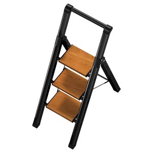 Itopfox 3 Step Folding Stool with Aluminum Wide Pedal & Handgrip, 330lbs Capacity for Home & Office (Black & Woodgrain) - 1 of 4