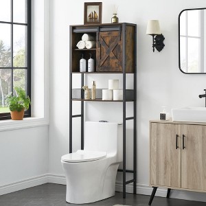 Over The Toilet Storage Cabinet with Sliding Door, Bathroom Above Toilet Storage Cabinet with Adjustable Shelves, Rustic Brown - 1 of 4