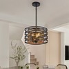 13" Rustic Industrial Pendant Light, 3-Light Black and Walnut Metal Cage Chandelier with Wood Accents for Kitchen Island and Dining Room (No Bulbs) - 4 of 4