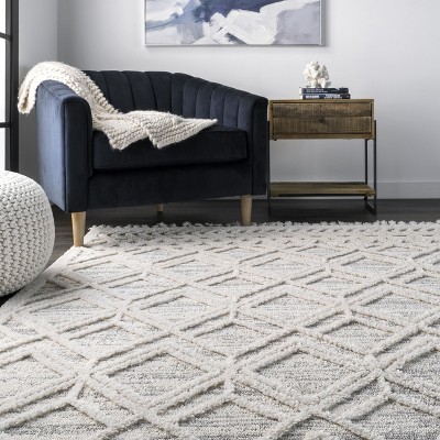 Ansley Moroccan Lattice Tassel Shag Area Rug, 7x9, Beige