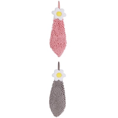 REGALWOVEN Chenille Soft Absorbent Flower Hanging Hand Towels for Bathroom 2 Pcs