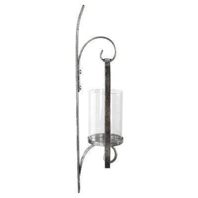 Glamorous Silver Metal Round Wall Candle Holder Sconce, 21.75"