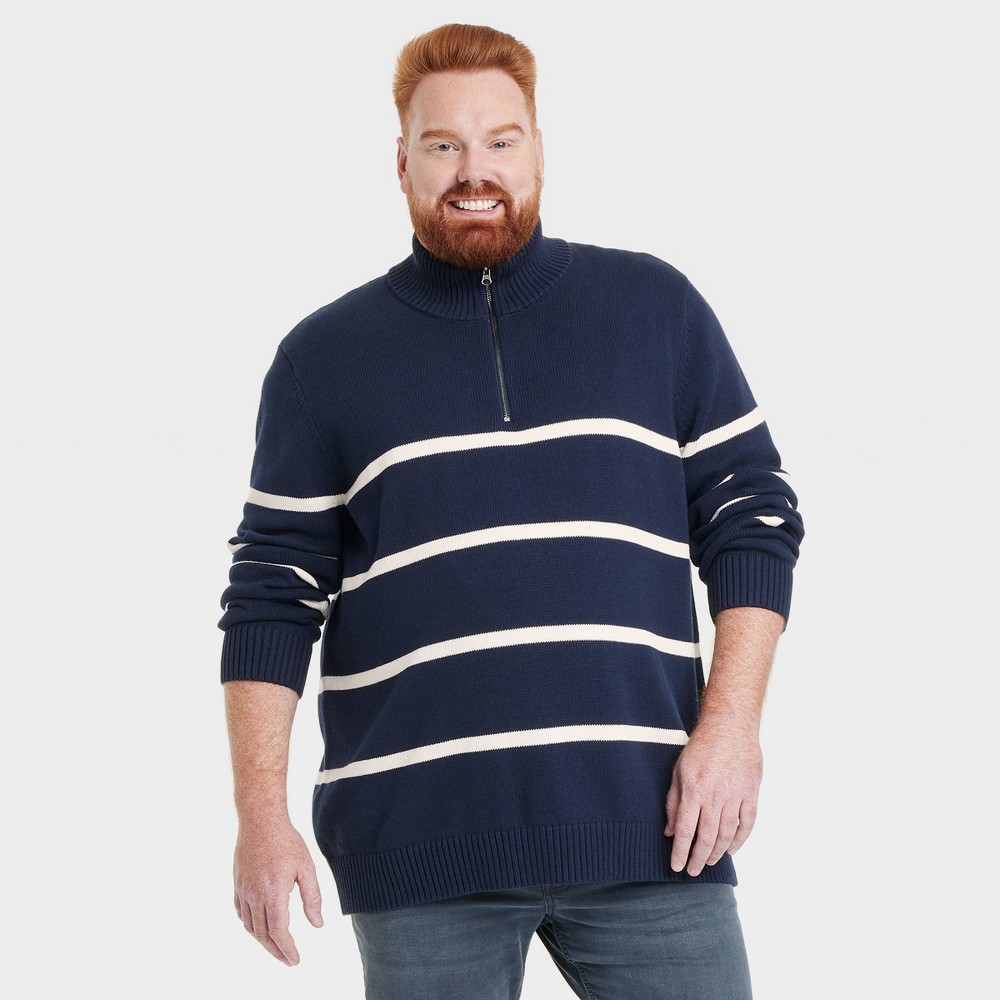 Men Big & Tall Striped Quarter Zip Sweater