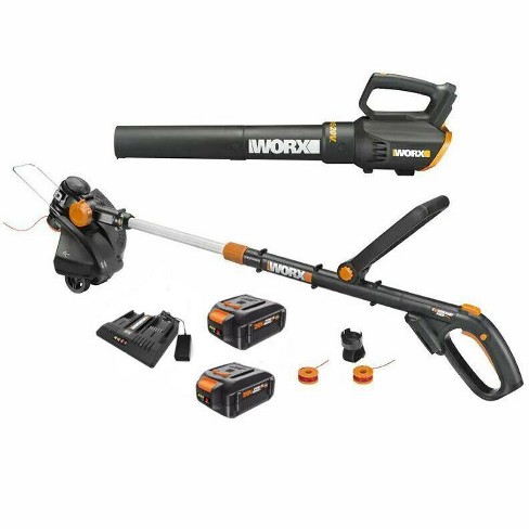 Worx Wg911 Power Share 40v Lawn Mower And 20v Grass Trimmer (wg743 And  Wg163) : Target