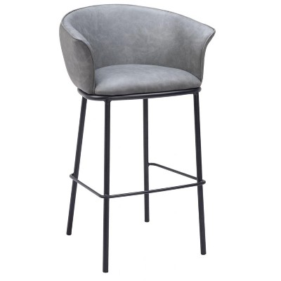 Gray Faux Leather 38.4" H Barstool with Armrests, Steel Frame by Zuo Modern