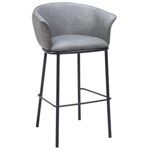 Gray Faux Leather 38.4" H Barstool with Armrests, Steel Frame by Zuo Modern - 1 of 4