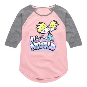 Girls' - Hey Arnold! - Airbrush Arnold Shirt Tail Raglan Graphic T-shirt - 1 of 3