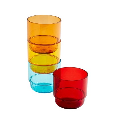 Clear Acrylic Pitcher with Colorful Stacking Tumblers Set