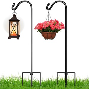 Best Choice Products 91in Set of 2 Shepherd Hooks Outdoor Metal Adjustable Garden Hooks w/ 3-Prong Base - Black - 1 of 4