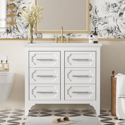 36'' Bathroom Vanity without Sink , Free Standing Single Vanity Set with Four Drawers, Solid Wood Frame Bathroom Storage Cabinet