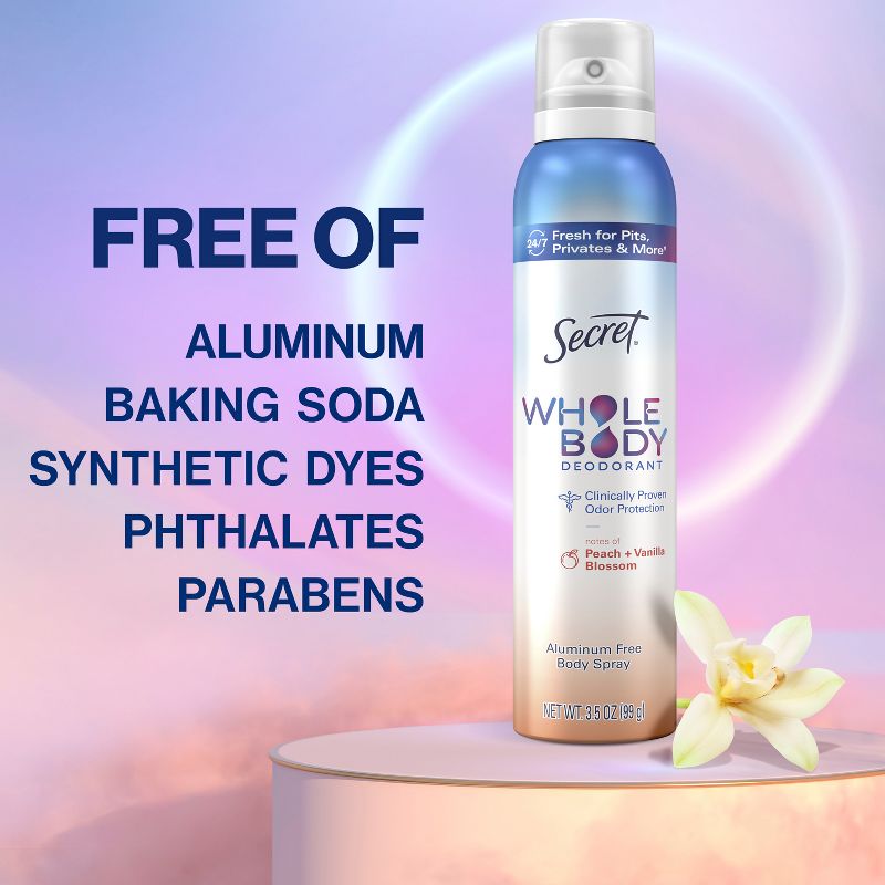 Secret Whole Body Aluminum Free Deodorant Spray - Peach &#38; Vanilla - 3.5oz, 5 of 15