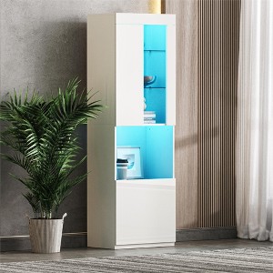 KTMBDW Display Cabinet with Doors and Glass Shelves, 67" Tall Bookcase with LED Lights and Open Countertop, 5 Tier Display Case for Living Room - 1 of 4