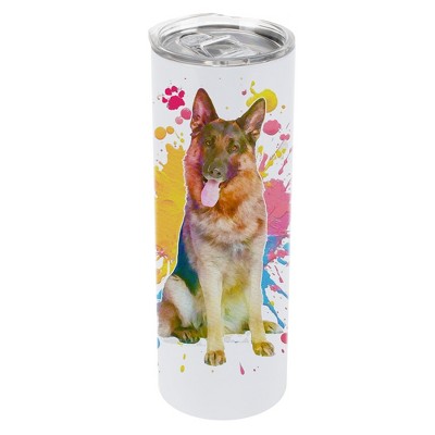 100 North 20 Ounce Stainless Steel On the Go Travel Tumbler With Push Top Lid, German Shepherd Paint Splatter