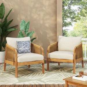 Sapphtopaz Outdoor Dining Chairs Contemporary Wood Patio Chairs with Arms, Upholstered Seat for Patio, Yard, Balcony - 1 of 4