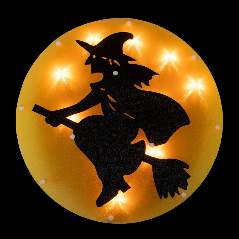 Northlight 13.75" Lighted Witch on Broomstick Halloween Window Silhouette, 3 of 5