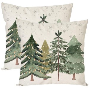 Christmas Tree Pillow Covers 18x18 Inch Set of 2 Farmhouse Christmas Decor Winter - 1 of 4