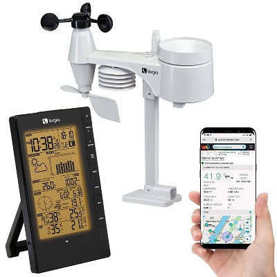 Logia 5-in-1 Indoor/Outdoor Weather Station Remote Monitoring System w/PC Connect | Temperature, Humidity, Wind Speed/Direction, Rain & More | Wireless Backlit LCD Screen Forecast Data, Alarm, Alerts