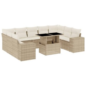vidaXL 10 Piece Patio Sofa Set with Cushions - Beige and Cream Without Storage - 1 of 4