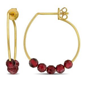 EVERLY JEWELRY | Yellow Plated Sterling Silver 1.23 CT TGW Garnet Hoop Earrings - 1 of 4