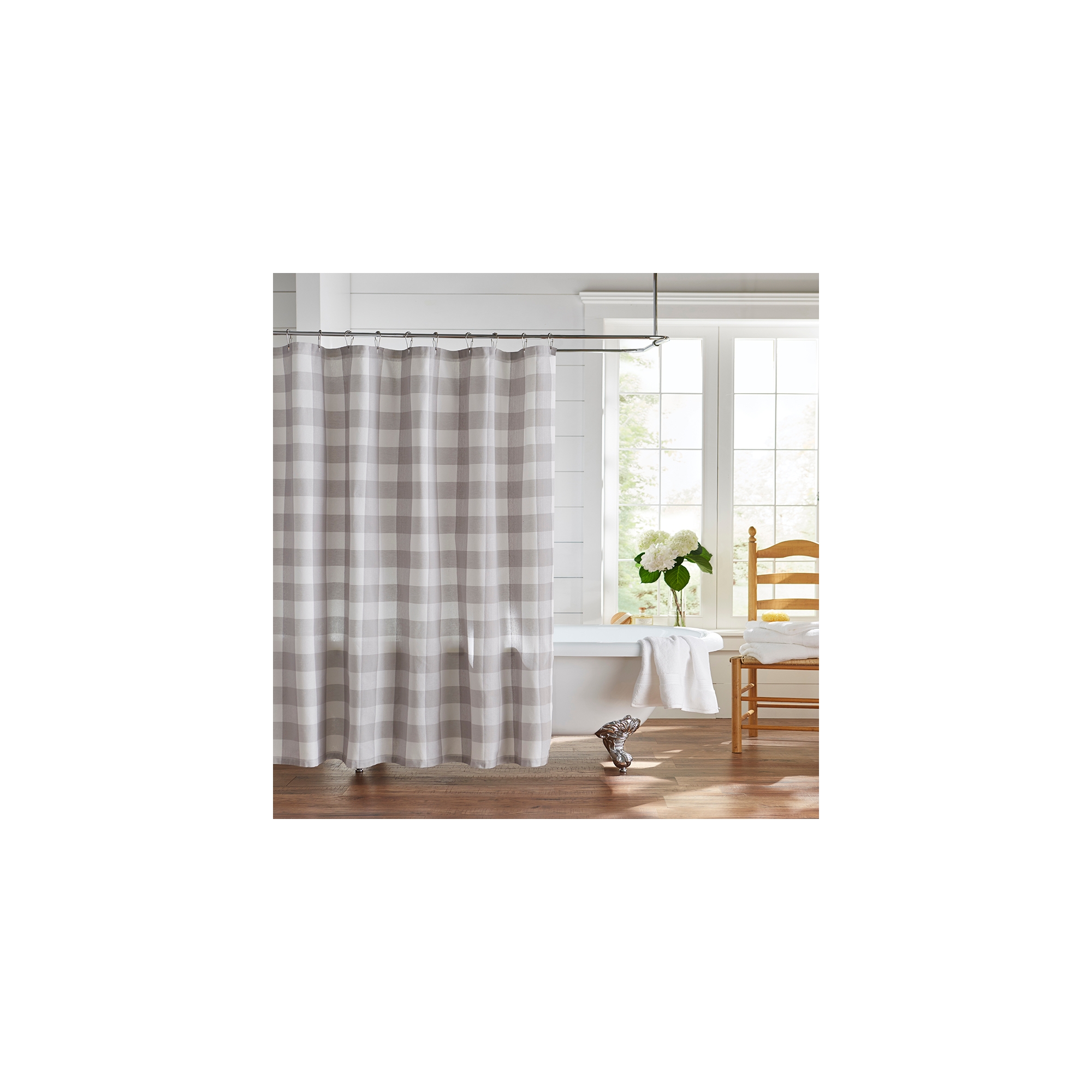Farmhouse Living Buffalo Check Shower Curtain - 72" x 72" - Gray/White - Elrene Home Fashions