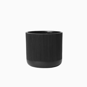 LuxenHome 14.8-Inch Round Black Stripes MgO Planter