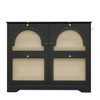 Vynxaria Mid-Century Narrow Tipping Bucket Shoe Cabinet - 4 Rattan Flip Drawers, Elegant Entryway Organizer, Black, 42.1"W - 3 of 4
