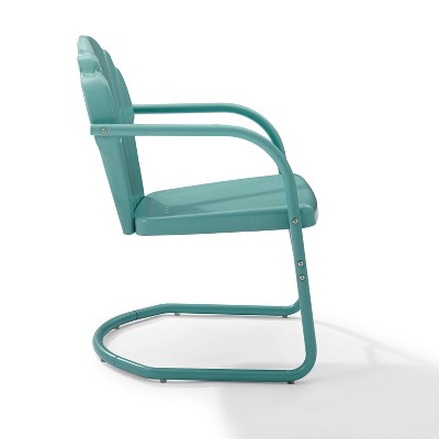 Teal and Blue Green Scalloped Steel Retro Patio Chairs, Set of 2