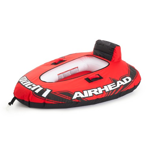 Airhead Mach 1 Inflatable Single Rider Towable Lake, Ocean, or River Water  Tube Float with Secure Holding Handles and Boston Valve, Red