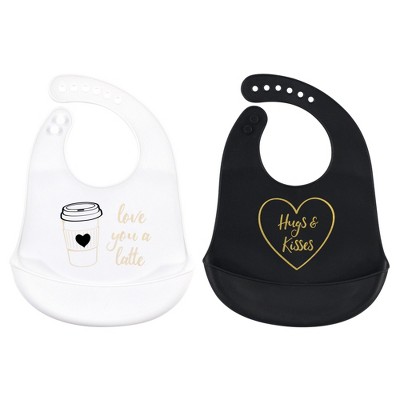 Hudson Baby Infant Girl Silicone Bibs 2pk, Latte, One Size